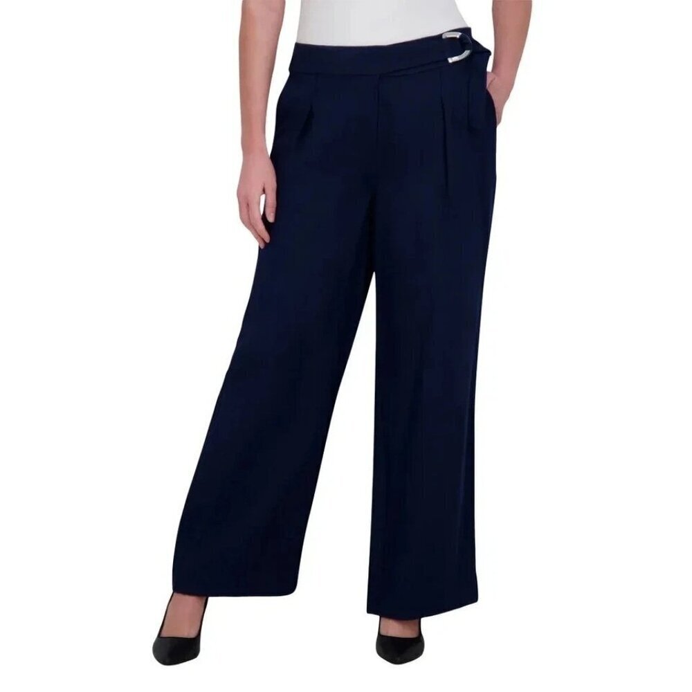 DKNY Size 4 Blue Navy Wide-Leg Pants With Belt M0672
